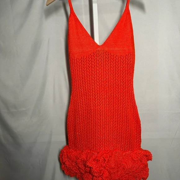 Hanifa Mini Iggy Vibrant Orange Crochet Dress Medium - Picture 3 of 14